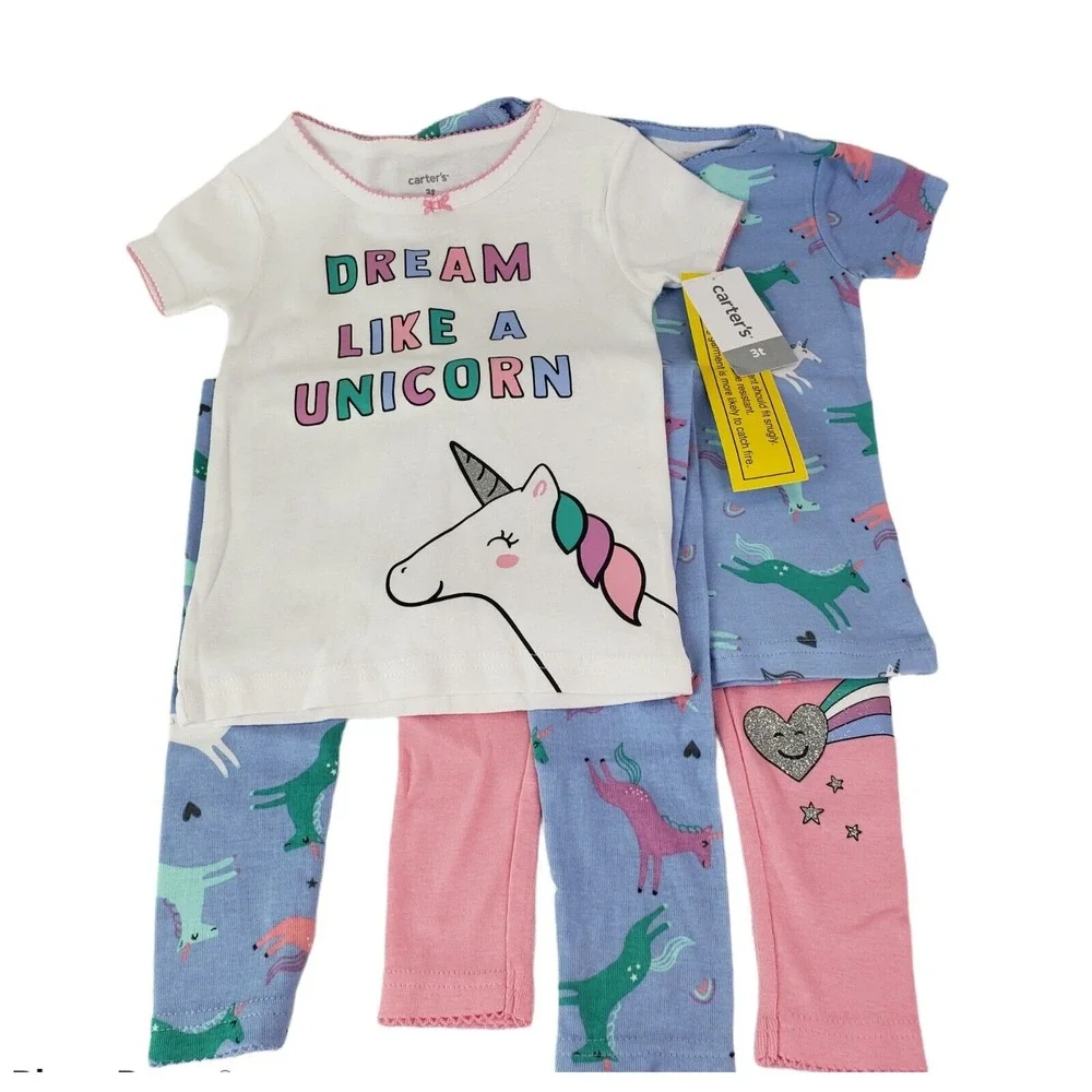 Carter's Toddler and Baby Girls' 4 Piece Cotton Pajama Set (Unicorn T 3)‎ New